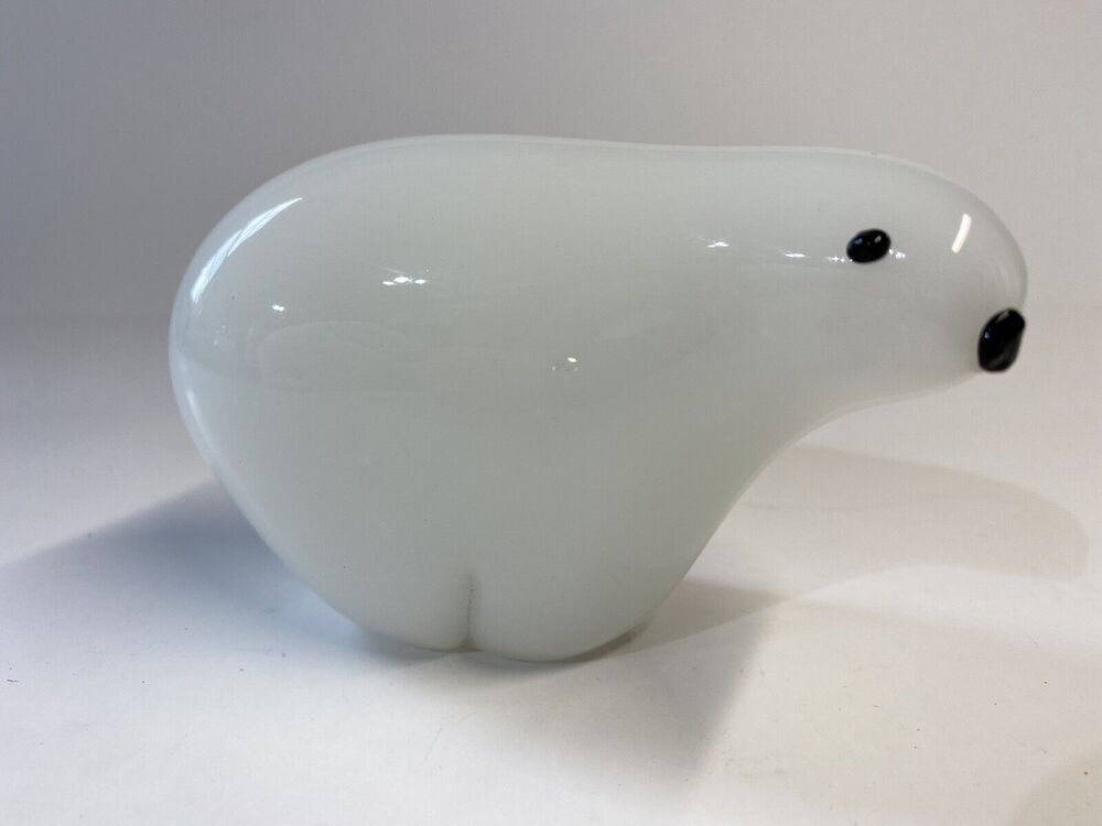 Art Glass White Polar Bear Figurine Paperweight Decor Winter Decoration 5”